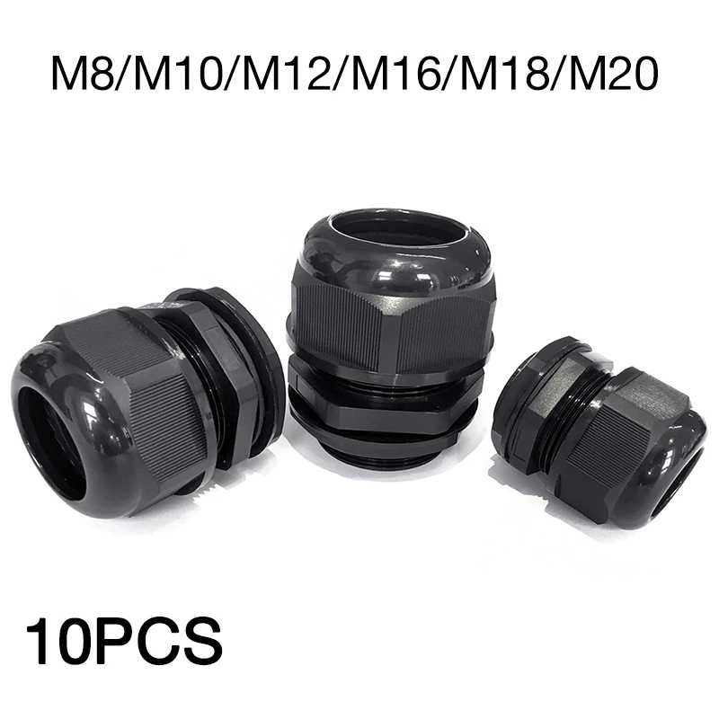 10pcs M8 M10 M12 M16 M18 M20 Cable Gland M Nylon Plastic Wire Glanding IP68 Waterproof Connector