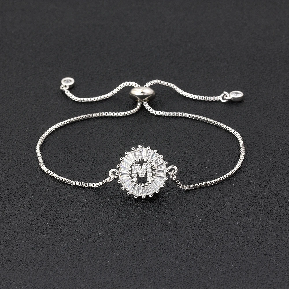 Nidin Hot Sale  A-Z Initial Copper Cubic Zircon Letter Charm Bracelets Adjustable Chain For Women Lovers Fine Jewelry Gift