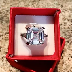Original 925 Silver square ring Asscher cut Created Moissanite Wedding Engagement Cocktail Women topaz Rings finger Fine Jewelry