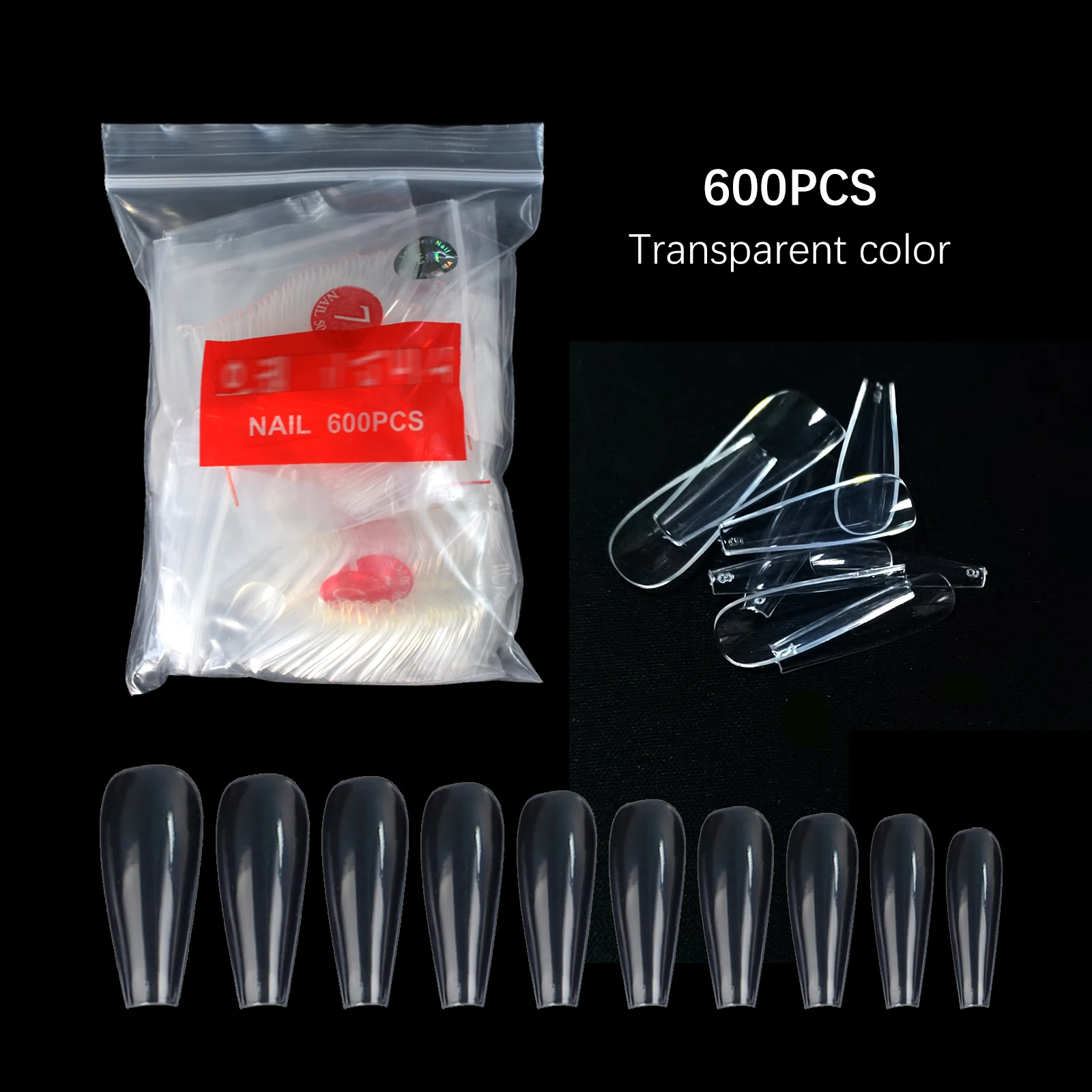 

Transparent Nail-tips Salon Natural Press On Nails Art X Long Coffin Ballerina Artificial Fake Nail DIY Manicure Learners 600pcs