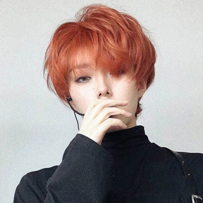 AILIADE Christmas Short wigs Men Boys Girl Orange Red Synthetic Wig for Daily Heat Resistant Party Anime Cosplay Costume Wig