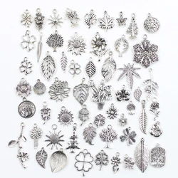 30pcs Charms Clover Tree Leaf Flower Sunflower Antique Silver Color Mixed Pendants DIY Making Findings Tibetan Handmade Jewelry