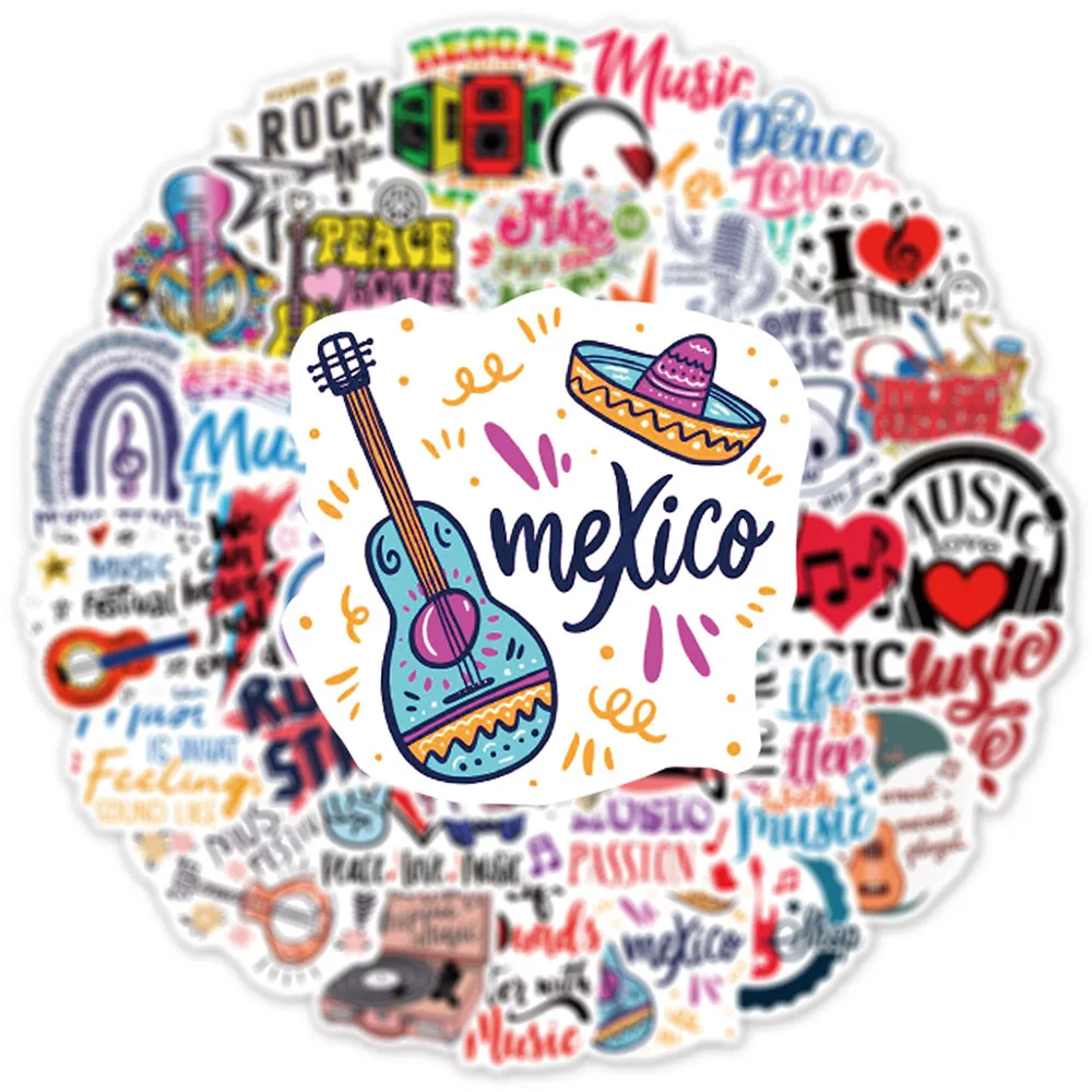 10/30/50PCS Music Text Graffiti Stickers for Guitar Laptop Scrapbooking Fridge Cartoon Waterproof Stickers Decal Kids Toy Gift