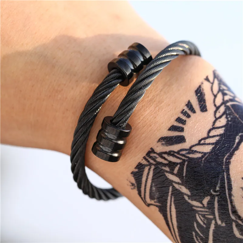 Hip Hop Stainless Steel Men Bangle Bracelet Titanium Adjustable Open Cuff Charm Bangle Jewelry Pulseras Ombre Punk Jewelry