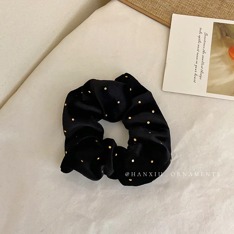 retro star dot black velvet large intestine hair ring Korean temperament hair rope simple design back headhair accessoriesfemale