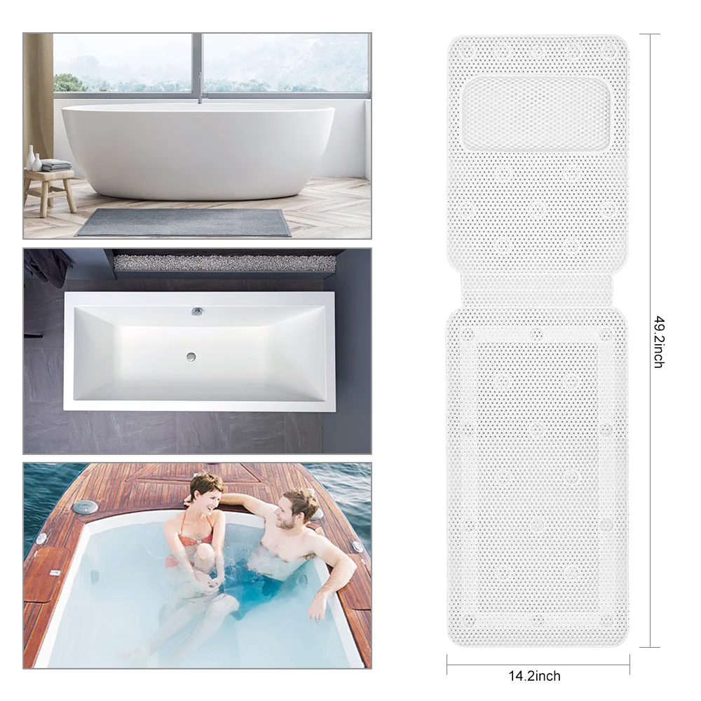 PVC Breathable Non-slip Bathroom Bathtub Mat, with Suction Cup and Pillow Non-slip Mat, Suitable for Bathroom and Bathtub