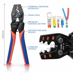 IWS-16 crimper pense IWISS cırcır sıkma aracı İzolesiz terminaller için AWG 22-6 cilalı çene basınç ayar cihaz