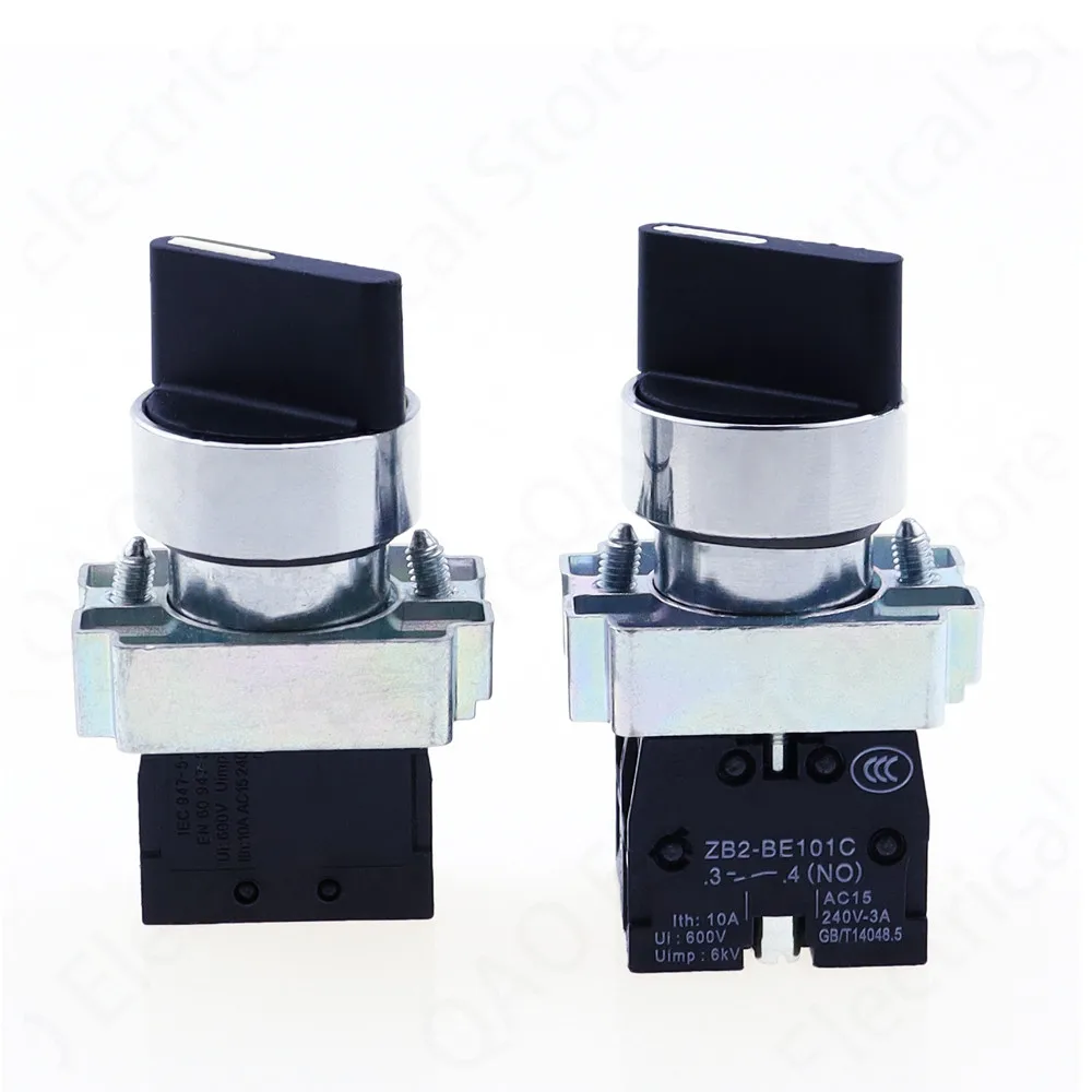 1pcs 22mm XB2-BD21 BD23 BD25 BD33  1NO/2NO/1NO1NC 2/3 position Self locking / self resetting selector Knob switch