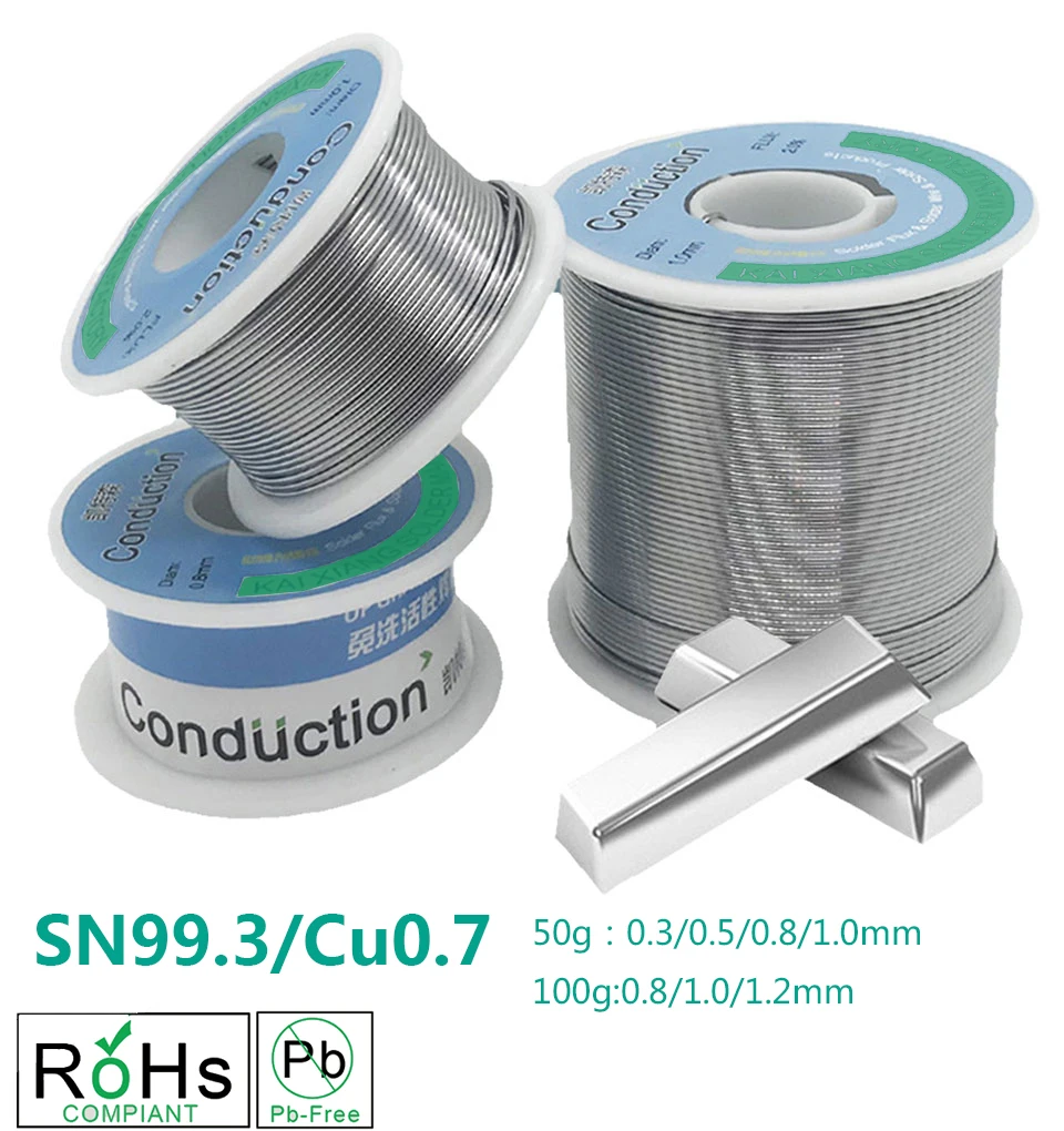 

50g/100g RoHs Lead-free Solder Wire 0.3/0.5/0.8/1/1.2mm Rosin Core for Electrical Solder Tin BGA Welding Sn99.3Cu0.7