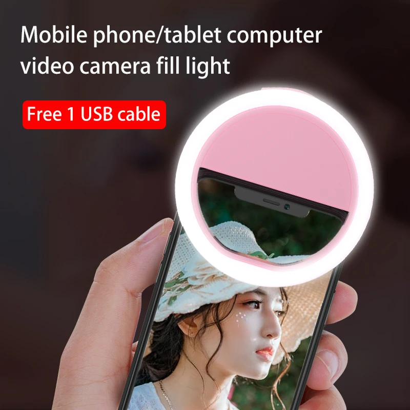 A carga usb conduziu a luz do anel de selfie para o iphone xiaomi acessórios do telefone móvel iluminação suplementar selfie que aumenta a luz de preenchimento