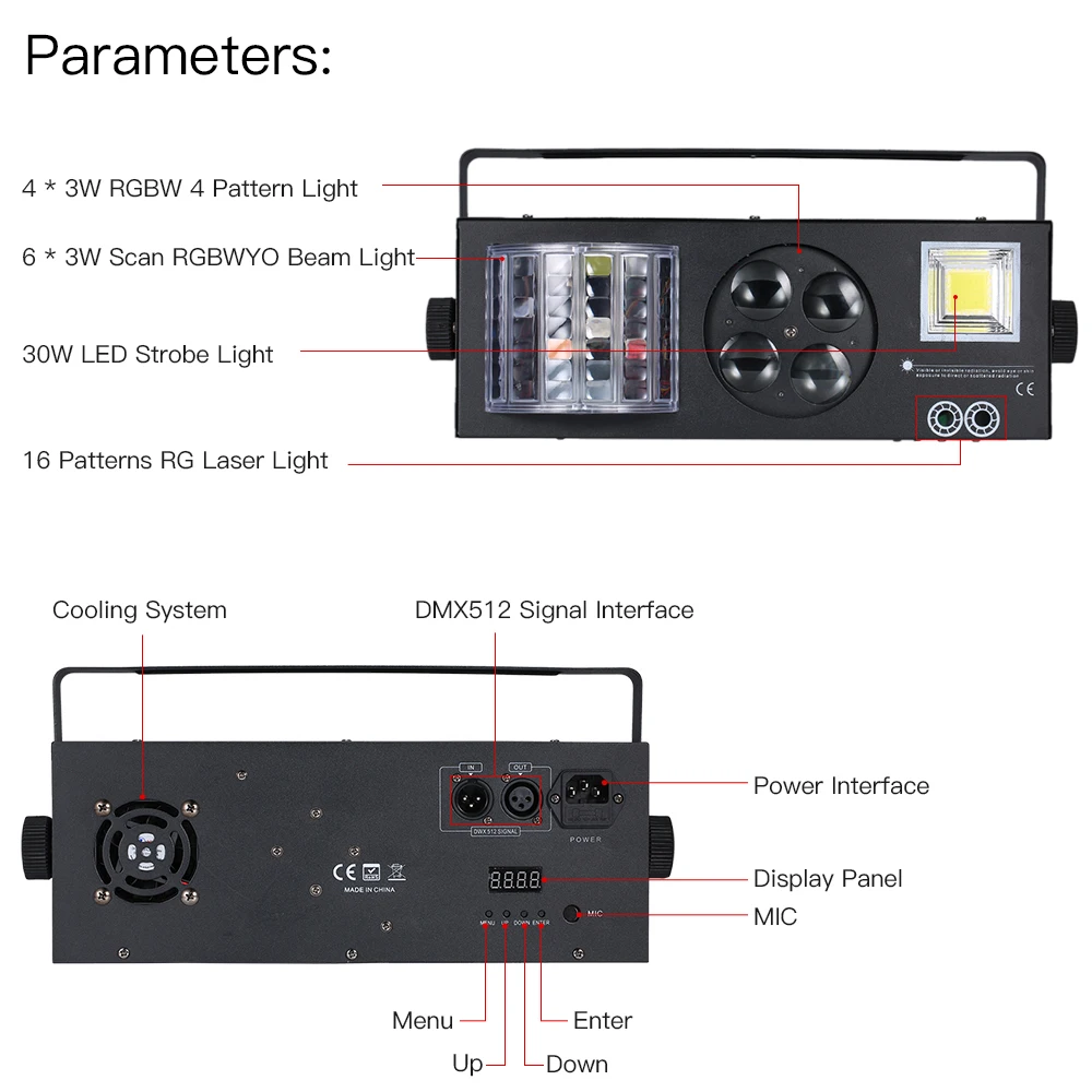 4 in1 Remote Laser Flash Strobe DMX512 LED Lighting Disco DJ Stage Light Four Functions Lighting Effect Beam Moving Head Party