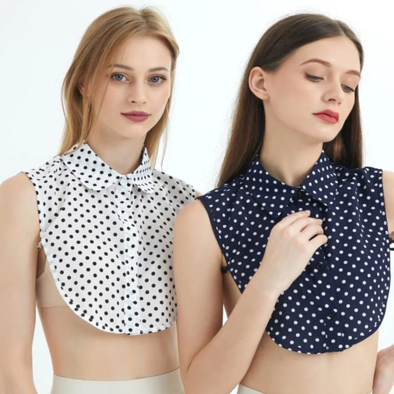 Dot Print Fake Collar Women Detachable Collars Black Vintage Stand Ladies Lapel Tie False Collars Woman Half Shirt Neckwear