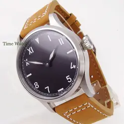 42mm Men's Mechanical Watch Asia 6497 Manual Movement Mineral Glass California Dial Brushed Case Leather Strap Green Lume