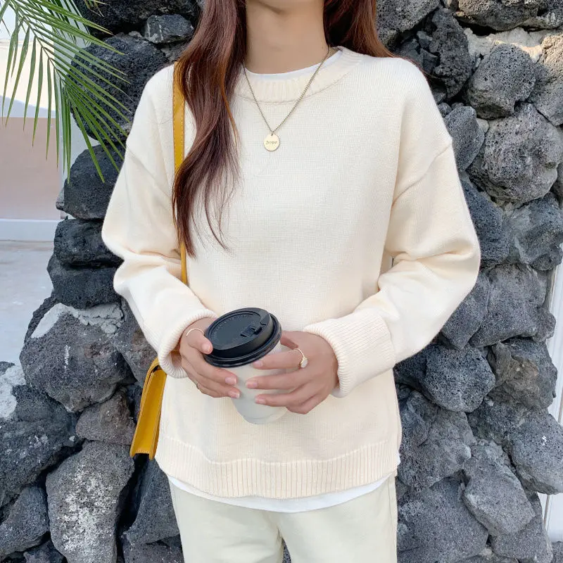 Autumn Winter 2023 New Loose Lazy Pullover Yellow Sweater Net Red Knitted Top Women