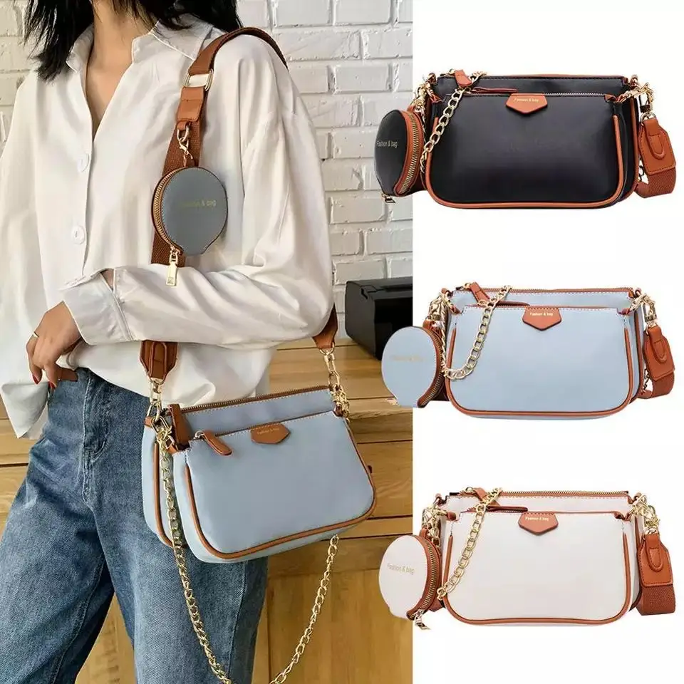 Fashion Chains Women Shoulder Bags Designer Wide Strap Messenger Bags Luxury PU Leather Crossbody Bag Lady Small Purse 3 Bag Set