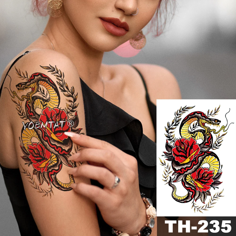 

Waterproof Temporary Tattoo Sticker Old school snake flower pattern animals Water Transfer body art flash fake tatoo