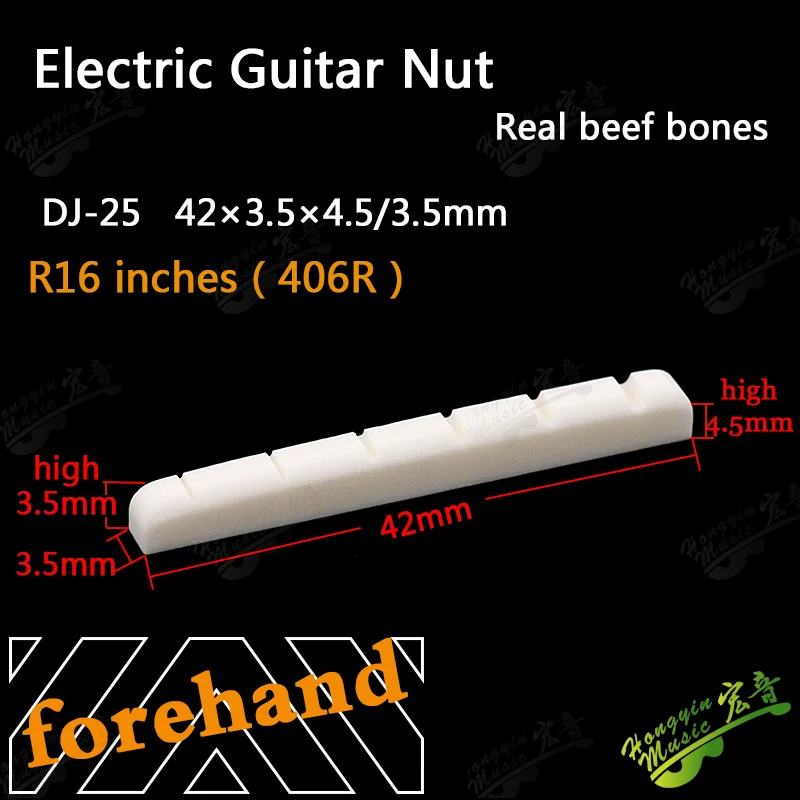 Tuerca de hueso ranurada Real para guitarra eléctrica, almohada de cuerda superior, almohada de guitarra, puente de guitarra (Fondo Flat42/43*3,4*6)