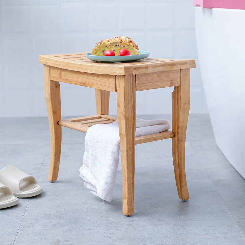 

Bamboo Bathroom Stool Anti-Skid Two Layer Pregnant Women Bath And Shower Bench Safety Seat Japanese Style Shower Stool