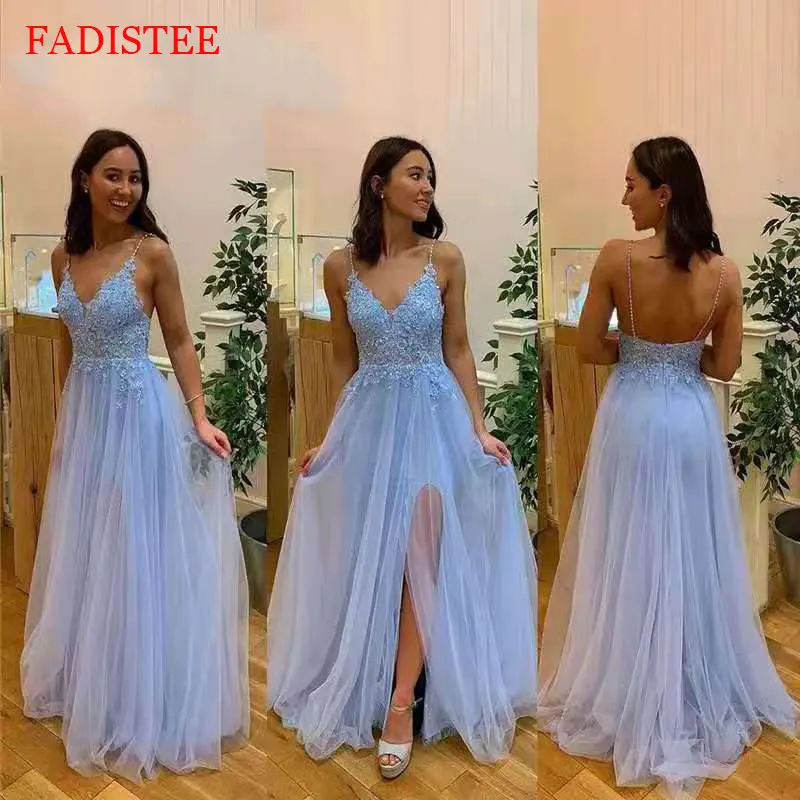 Lace Appliques V-neck Prom Dresses Vestido Novia Longue Robe De Soiree Simple Robe De Soiree Bride To Be Gown Lace