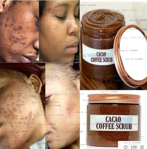 Exfoliante de café, exfoliante de Cacao, acné, eliminador de manchas oscuras, celulitas, piel uniforme