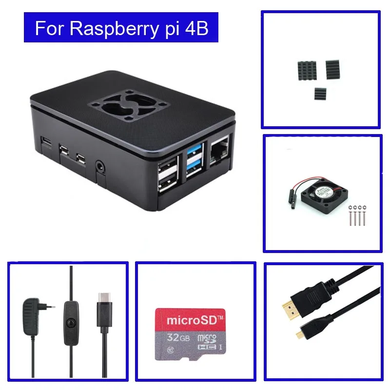 Raspberry Pi 4 Model B ABS Case with Fan + Heatsink +32GB SD Card+ 5V 3A power+ for Raspberry Pi 4B