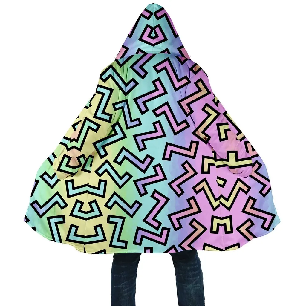 2024 Winter Mens Cloak Psychedelic style Rainbow 3D full Printing Fleece Hooded Coat Unisex Casual Thick Warm Cape coat PF60