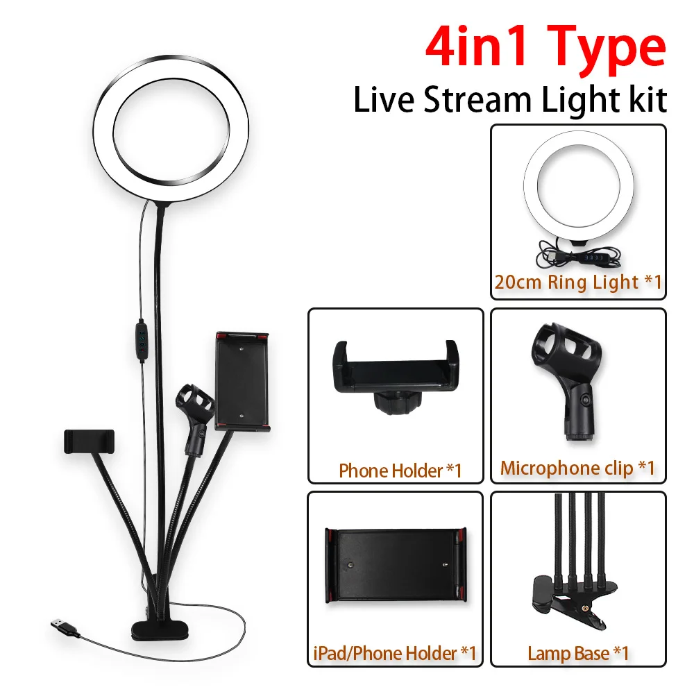 Pied De micro 26CM LED Photographie Éclairage Ciseaux Bras et Montage Sur Table Flexible multifonction Vivre Blogueurs Vidéo