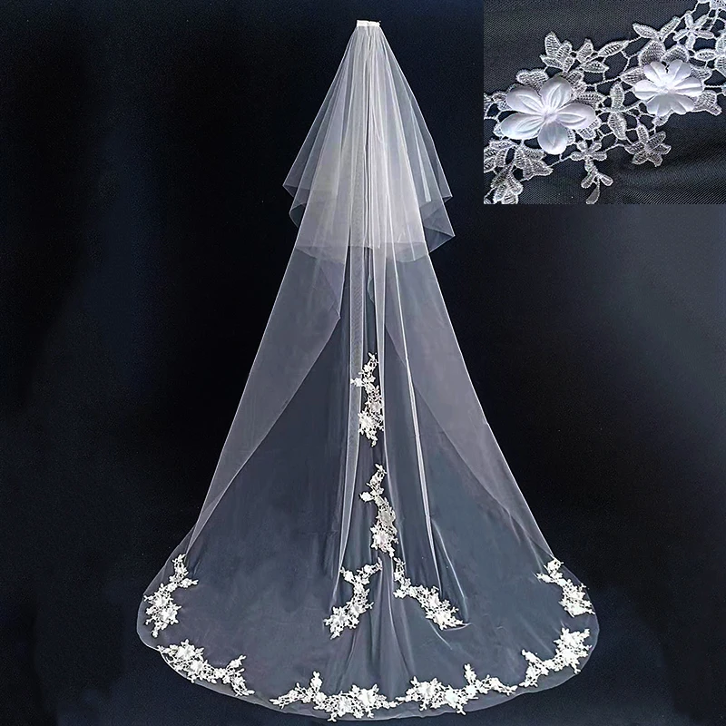 3 Meter Kathedraal Bruiloft Sluiers Lange Twee Layer Lace Edge Bridal Veil Met Kam Bruiloft Accessoires Bruid Mantilla Wit Ivoor