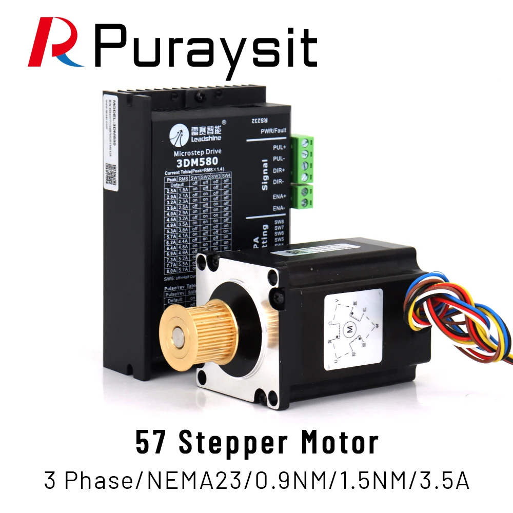 

Puraysit 3 phase 57 Stepper Motor NEMA23 3DM580+573S09-L/573S15-L 0.9NM 1.5NM 3.5A use for Laser Cutting Machine