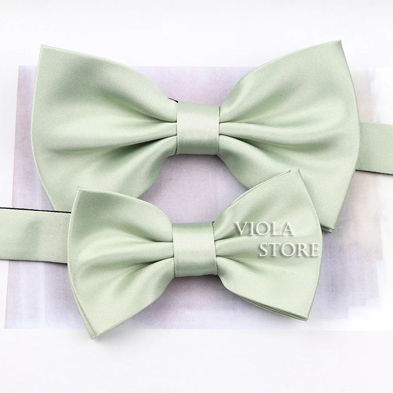 Top Hot Colors Pink Green Blue Solid Satin Matte Parent-Child Bowtie Set Men Kids Butterfly Party Wedding Bow Tie Accessory Gift