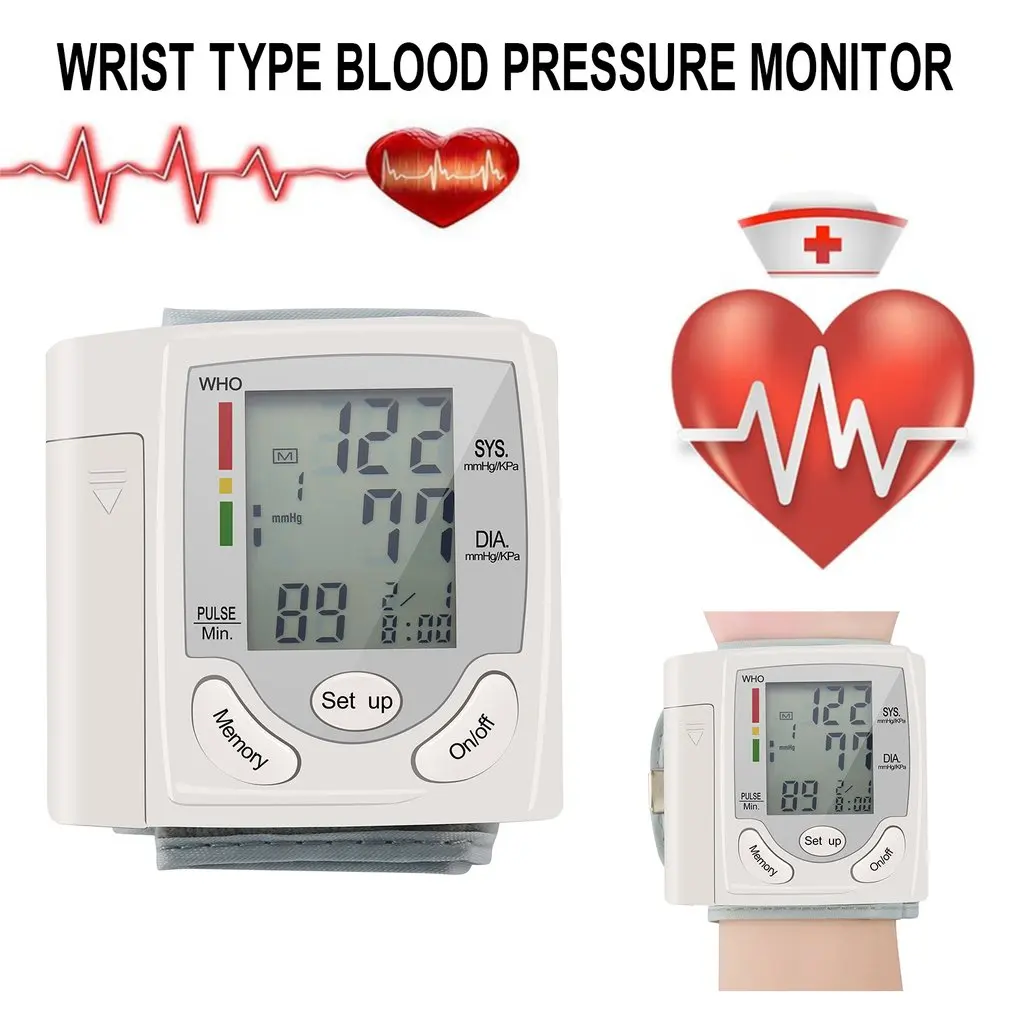 Arm Automatic Digital LCD Display Wrist Blood Pressure Monitor Device Heart Beat Rate Pulse Meter Measure Tonometer And Oximeter