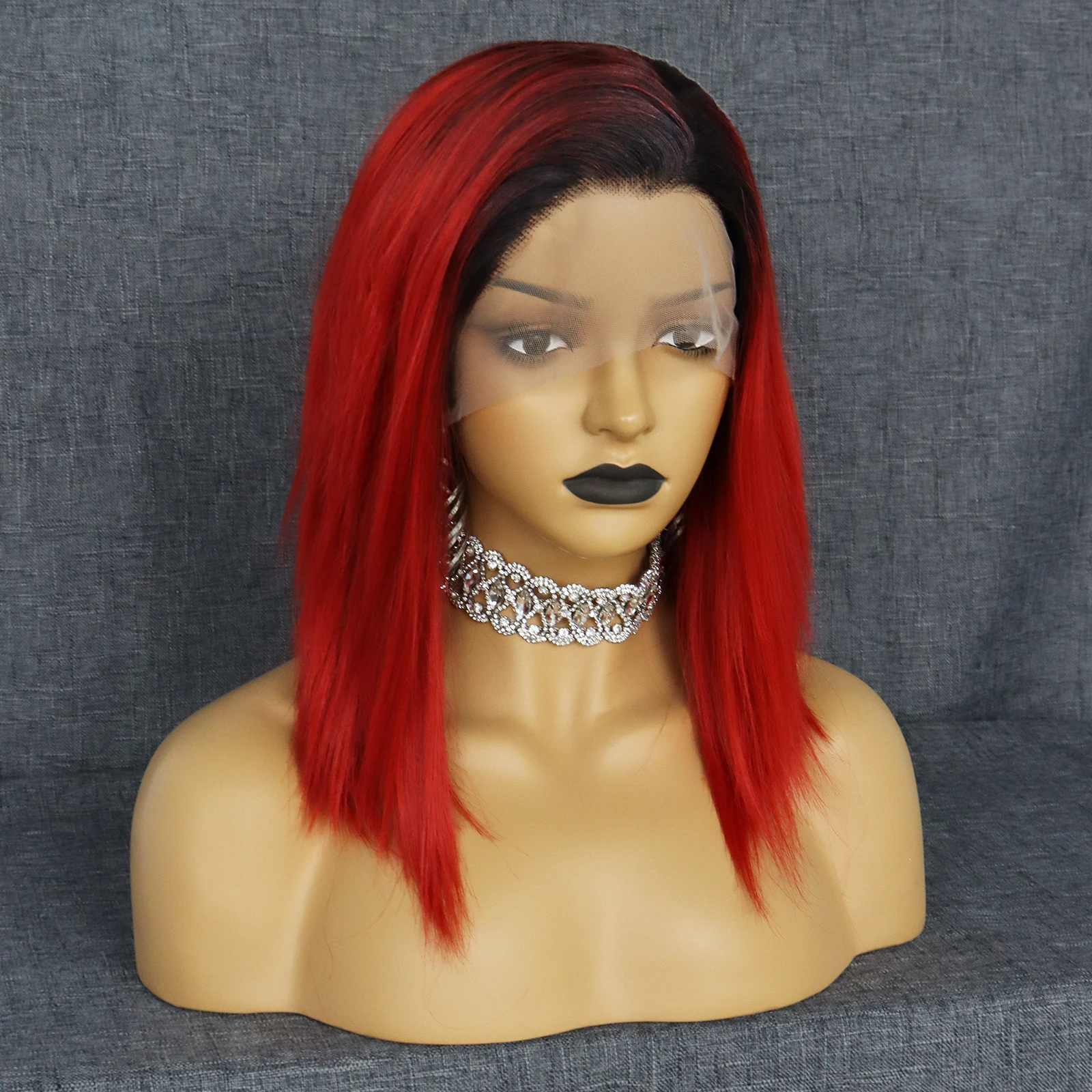 Parrucche frontali in pizzo jonging 13x2.5 Ombre Red Straight Bob parrucche corte fibra resistente al calore sintetica per donne nere festa di Halloween