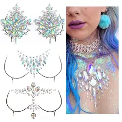 Joyas para el pecho tatuaje pegatina de diamantes de imitación tatuaje temporal brillo pecho gemas corporales pegatina arte corporal decoración joya para Festival maquillaje