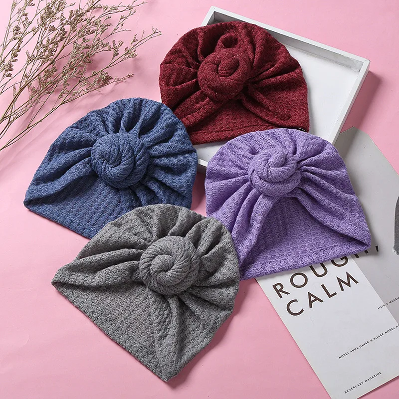 Waffle Crochet Knit Turban Hat 3M-5T Toddler Infant Baby Girls Beanies Snails Boutique Bonnet Fashion Hair Accessories image 4