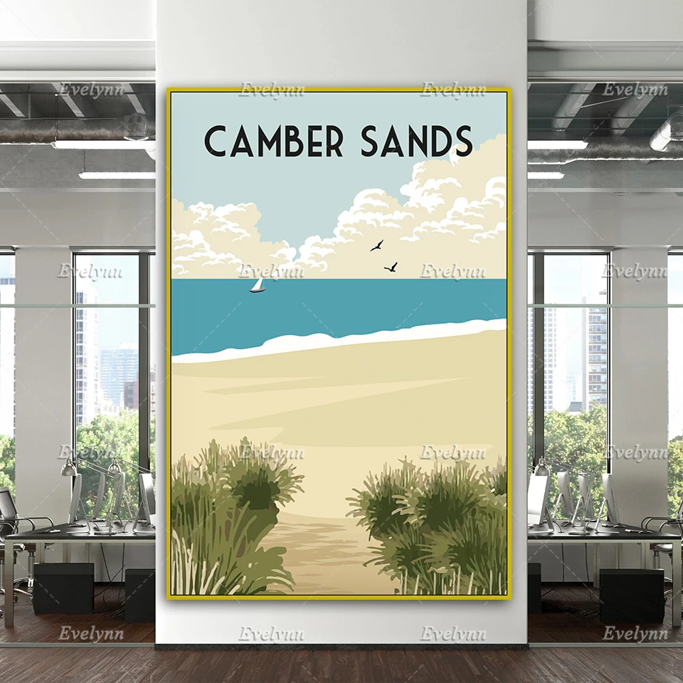 Camber Sands Travel Retro Poster, Camber Sands Travel Print, Camber Sands Wall Art, Home Decor Canvas Unique Gift