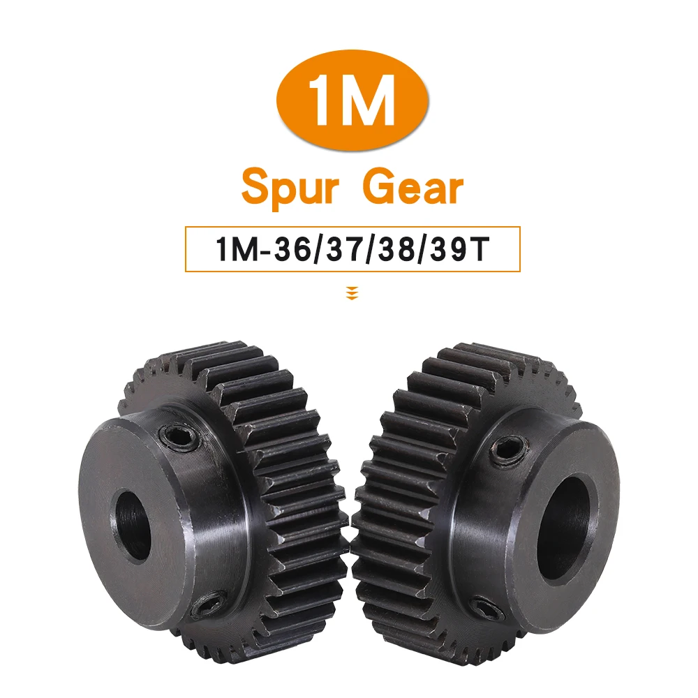 Module 1 Motor Gear 1M-36T/37T/38T/39Teeth SC45#Carbon Steel Material Blackening Spur Gear Bore Size 6/8/10/12 mm