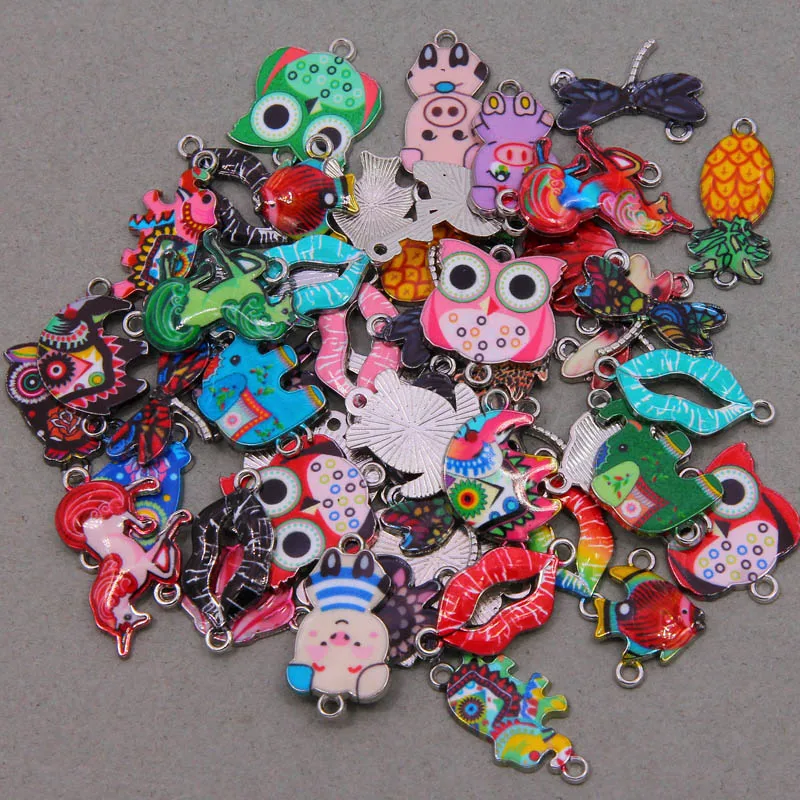 10pcs Mixed Animal Unicorn Owl Elephant Enamel Beads Charms Pendants For DIY Jewelry Handmade Bracelet Necklace Accessories