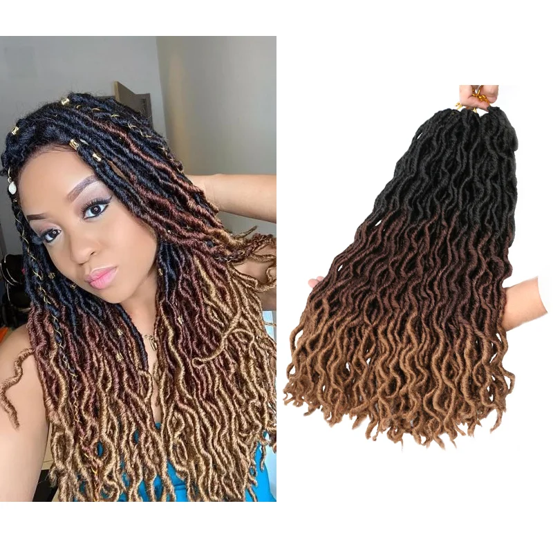 

Saisity 18 Inch Ombre Curly Goddess Faux Locs Crochet Hair 24 Strands Faux Cheveux hair African Roots Synthetic Braiding Hair