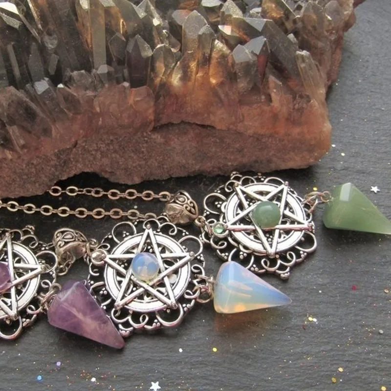 purple crystal Pagan Necklace, Wicca Necklace, Pentacle Jewelry, Pagan, Wicca, Pentagram, White Purple or Green Witch Necklace