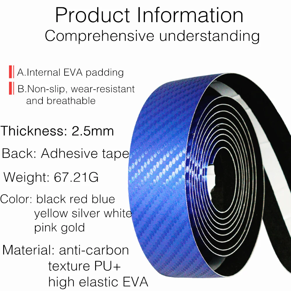 MOTSUV-Manillar de bicicleta de carretera con patrón de fibra de carbono, cinta de barra EVA PU, amortiguación de ciclismo suave con 2 tapones de