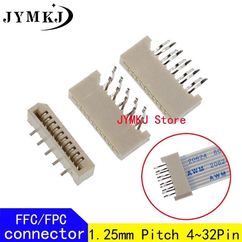 10PCS 1.25mm FPC/FFC Connector LCD Flexible Flat Cable Socket Double Row 4 5 6 7 8 9 10 11 12 14 16 18 20 22 24 26 28 30 32 Pin