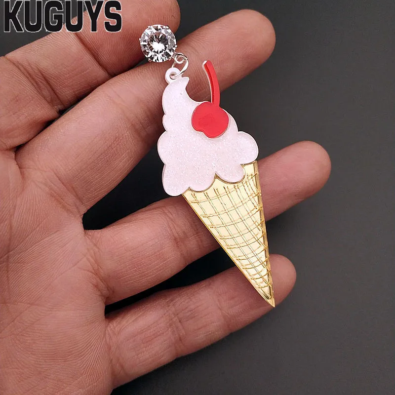 KUGUYS Lovely Summer Ice Cream Stick Earrings for Women Glitter Acrylic Long Drop Earring Fashion Jewelry Trendy Accessories