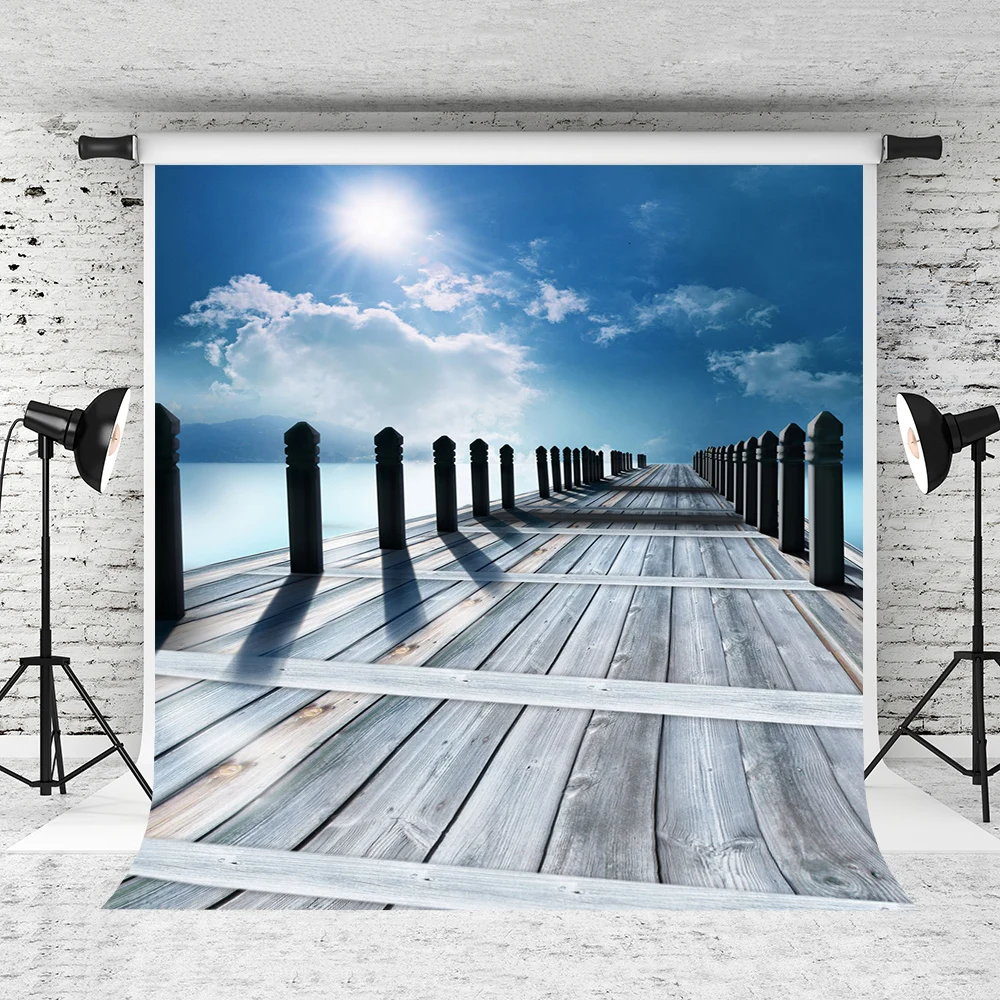 VinylBDS 10x10ft Seaside Photogarphy Background Longbridge Sea Sunlight Photography Backdrops Blue Sky Photography Backdrop