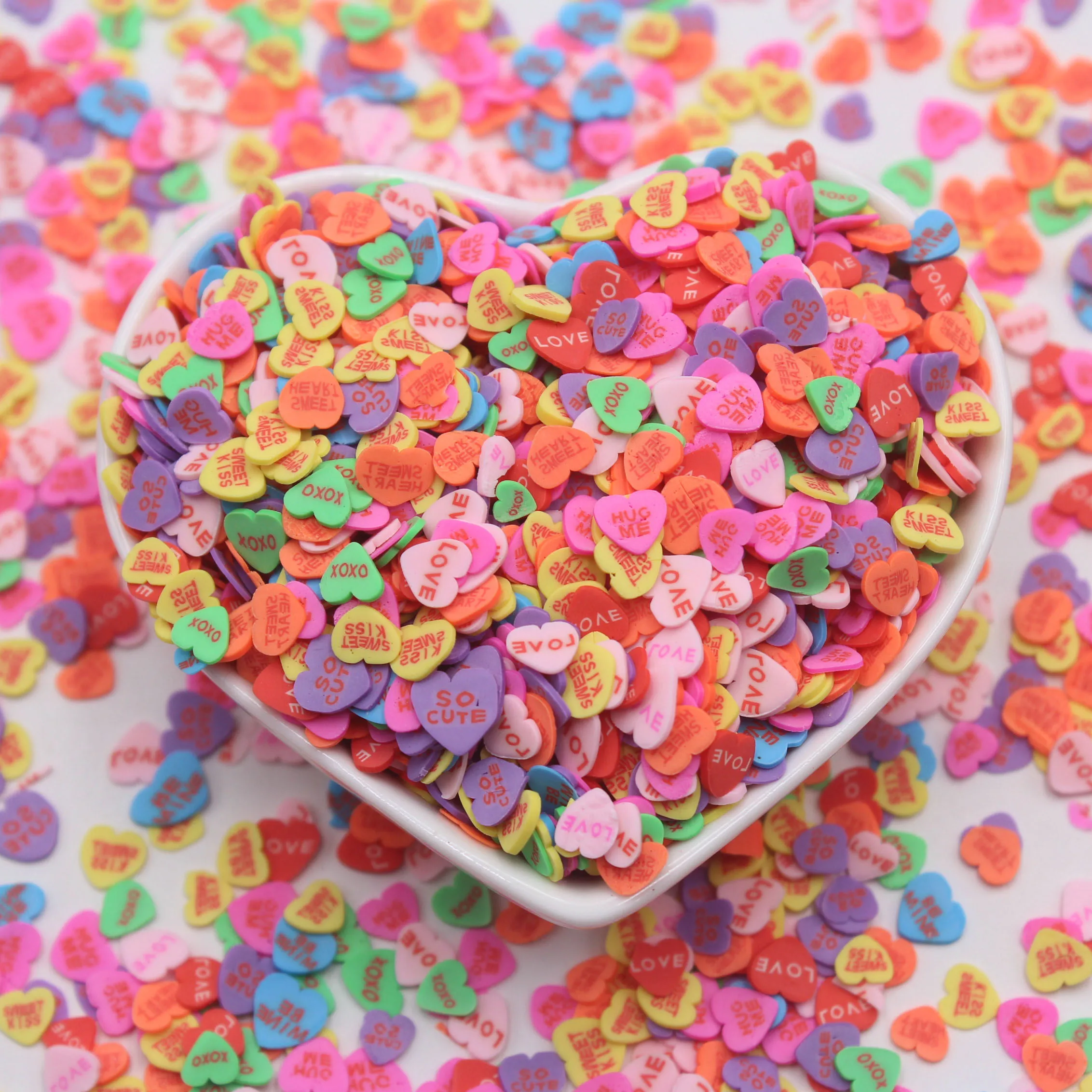 100g/Lot Valentine Series Kiss Heart Shaped Clay Slices Romantic Mixed Sprinkles Supplies Slime Crafts Filling