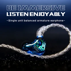 AUDIOSENSE DT100 HiFi 스테레오 Knowles 싱글 밸런스드 아마추어 이어폰, 분리형 MMCX 케이블, 3D 인쇄 수지 쉘 IEM