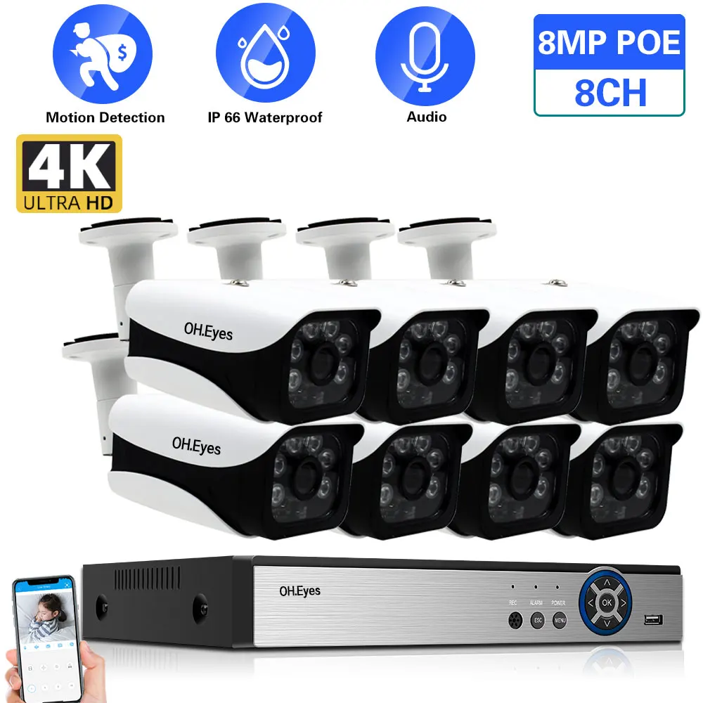 

CCTV Camera Security System Kit POE 4K 8CH NVR Set Outdoor Waterproof Audio IP Bullet Monitoring Camera Video Surveillance Kit