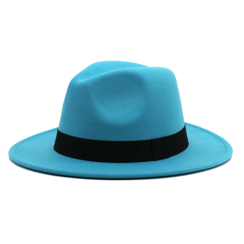 Winter hat fedora hat lake blue spring color jazz church hat unisex blue hip-hop wild fedora hat wholesale шляпа женская