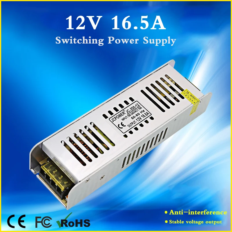 Mini AC to DC 12v 16.5A 200W Power Supply 220v to 12v Led Drver Lighting Transformer Adapter For LED Strip Monitoring Equipment