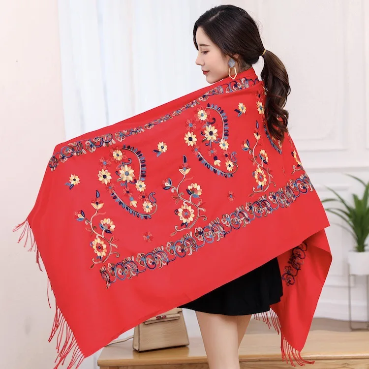 Luxury Brand Scarf Thick Winter Women Scarf Warm Cashmere Cashew Embroidery Tassel Shawl Wrap Blanket Hijab Lady Scarf Pashmina