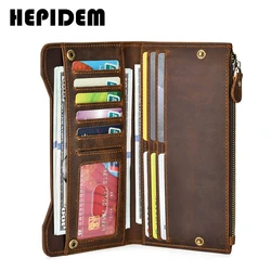 HEPIDEM-cartera de cuero auténtico para hombre, billetera larga delgada de alta calidad, RFID, 2020, 8168